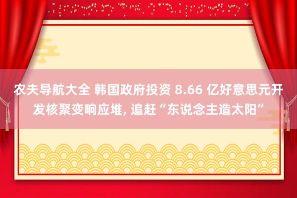 农夫导航大全 韩国政府投资 8.66 亿好意思元开发核聚变响应堆, 追赶“东说念主造太阳”